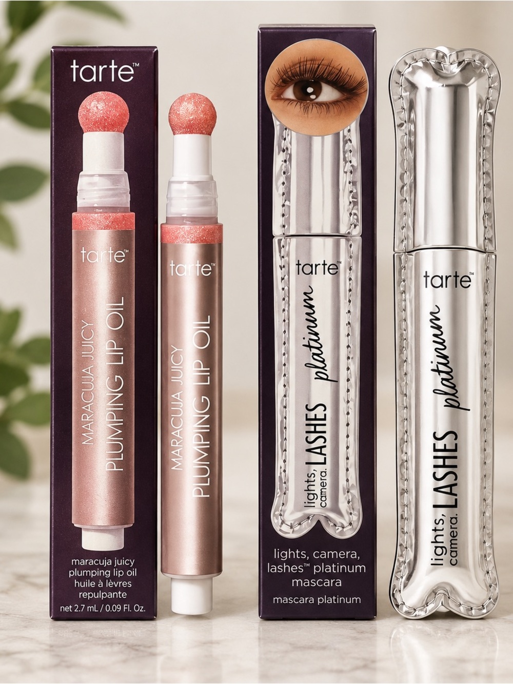 tarte Maracuja Juicy Plumping Lip Oil & platinum Lashes Beauty Bundle NEW